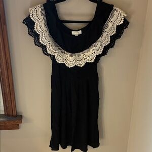 Umgee Black Dress with White Lace Detail